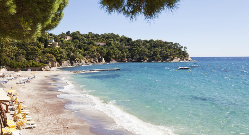 "The idyllic bay and beach at Le Rayol in the Var district of Provence on the French Riviera. As beautiful as this beach is, it has a history in that it was one of the two beaches in the south where Allied troops landed in 1944 in liberating France."