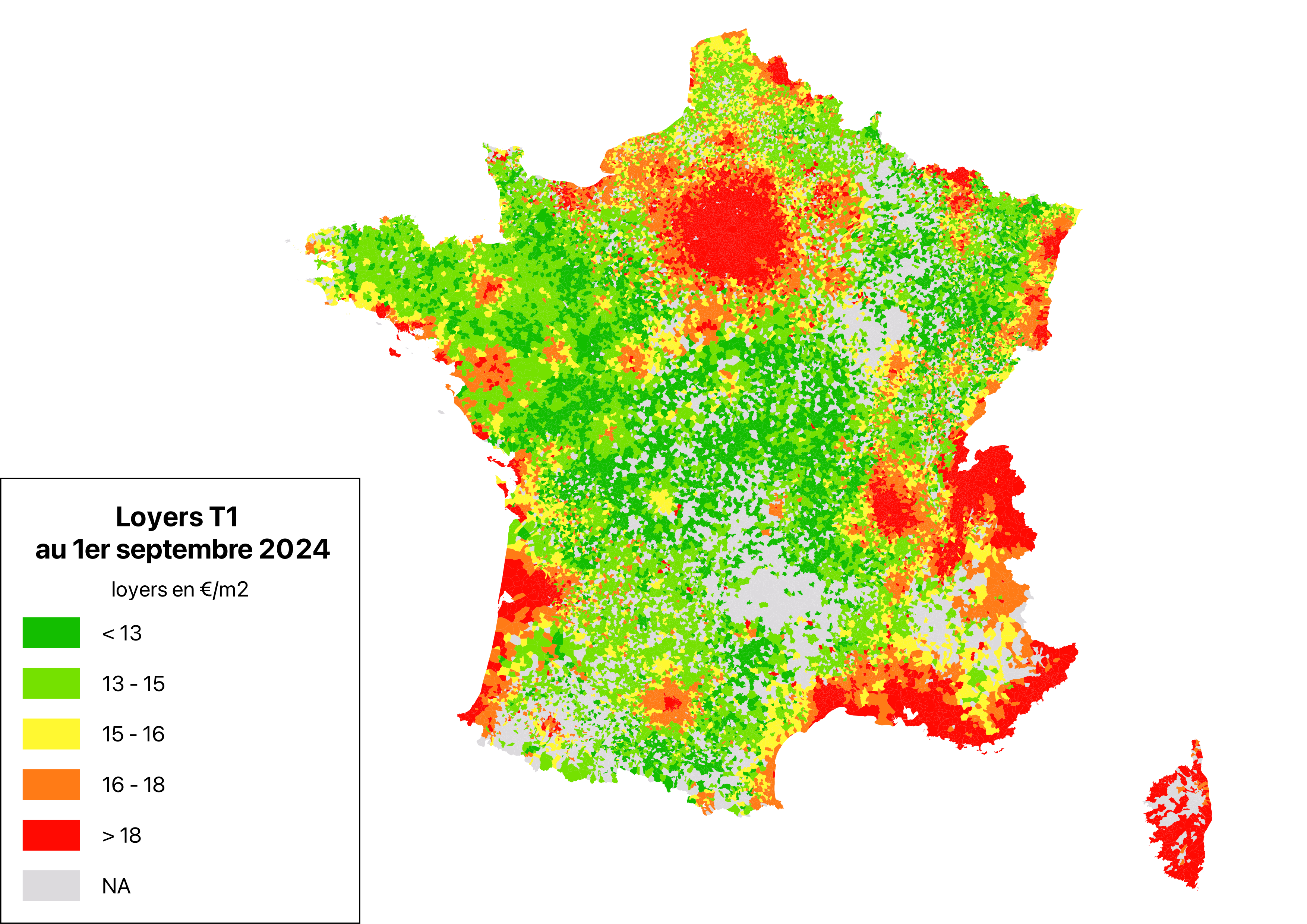 Carte des loyers T1 en France