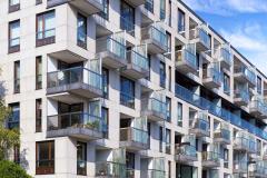 Rows of balconies in modern apartment building