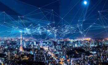 Smart city and communication network concept. IoT(Internet of Things). ICT(Information Communication Network).