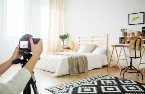 Architect making a photo of interior arrangement